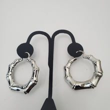 Load image into Gallery viewer, 18K ITALIAN WHITE GOLD PLATED BIG  BAMBOO HOOP EARRINGS