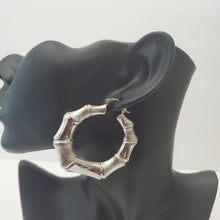 Load image into Gallery viewer, 18K ITALIAN WHITE GOLD PLATED BIG  BAMBOO HOOP EARRINGS