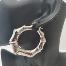 Load image into Gallery viewer, 18K ITALIAN WHITE GOLD PLATED BIG  BAMBOO HOOP EARRINGS
