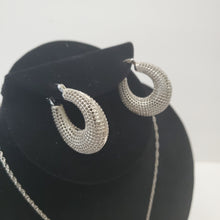 Load image into Gallery viewer, 18K  WHITE GOLD PLATED HOOP EARRING, NECKLACE AND PENDANT SET