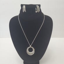 Load image into Gallery viewer, 18K  ITALIAN WHITE GOLD PLATED HOOP EARRING, NECKLACE AND PENDANT SET