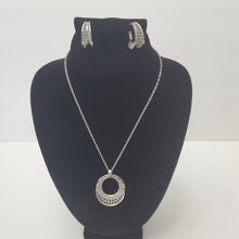 Load image into Gallery viewer, 18K  ITALIAN WHITE GOLD PLATED HOOP EARRING, NECKLACE AND PENDANT SET