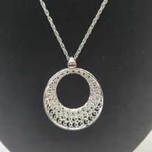 Load image into Gallery viewer, 18K  ITALIAN WHITE GOLD PLATED HOOP EARRING, NECKLACE AND PENDANT SET