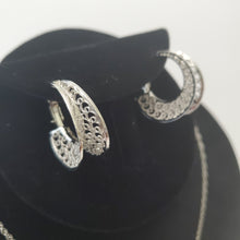 Load image into Gallery viewer, 18K  ITALIAN WHITE GOLD PLATED HOOP EARRING, NECKLACE AND PENDANT SET