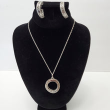Load image into Gallery viewer, 18K ITALIAN WHITE GOLD PLATED CZ HOOP EARRING, NECKLACE AND PENDANT SET