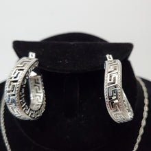Load image into Gallery viewer, 18K ITALIAN WHITE GOLD PLATED CZ HOOP EARRING, NECKLACE AND PENDANT SET