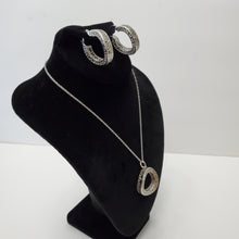 Load image into Gallery viewer, 18K ITALIAN WHITE GOLD PLATED CZ HOOP EARRING, NECKLACE AND PENDANT SET