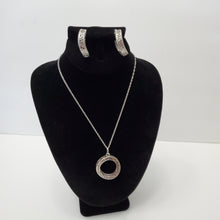 Load image into Gallery viewer, 18K ITALIAN WHITE GOLD PLATED CZ HOOP EARRING, NECKLACE AND PENDANT SET