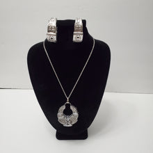 Load image into Gallery viewer, 18K ITALIAN WHITE GOLD PLATED CHUNKY HOOP EARRING, NECKLACE & PENDANT SET