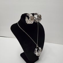 Load image into Gallery viewer, 18K ITALIAN WHITE GOLD PLATED CHUNKY HOOP EARRING, NECKLACE & PENDANT SET