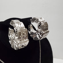 Load image into Gallery viewer, 18K ITALIAN WHITE GOLD PLATED CHUNKY HOOP EARRING, NECKLACE & PENDANT SET