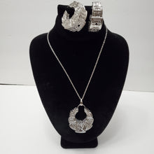 Load image into Gallery viewer, 18K ITALIAN WHITE GOLD PLATED CHUNKY HOOP EARRING, NECKLACE & PENDANT SET
