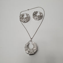 Load image into Gallery viewer, 18K ITALIAN WHITE GOLD PLATED CHUNKY HOOP EARRING, NECKLACE & PENDANT SET