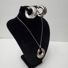Load image into Gallery viewer, 18K ITALIAN WHITE GOLD PLATED HOOP EARRING, NECKLACE AND PENDANT SET