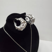 Load image into Gallery viewer, 18K ITALIAN WHITE GOLD PLATED HOOP EARRING, NECKLACE AND PENDANT  SET