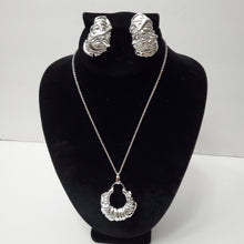 Load image into Gallery viewer, 18K ITALIAN WHITE GOLD PLATED HOOP EARRING, NECKLACE AND PENDANT  SET