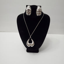 Load image into Gallery viewer, 18K ITALIAN WHITE GOLD PLATED HOOP EARRING, NECKLACE AND PENDANT  SET