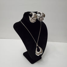 Load image into Gallery viewer, 18K ITALIAN WHITE GOLD PLATED HOOP EARRING, NECKLACE AND PENDANT  SET