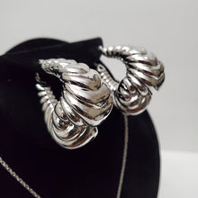 Load image into Gallery viewer, 18K ITALIAN WHITE GOLD PLATED HOOP EARRING, NECKLACE AND PENDANT  SET