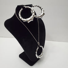 Load image into Gallery viewer, 18K ITALIAN WHITE GOLD PLATED BAMBOO HOOP EARRING, NECKLACE AND PENDANT  SET