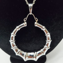 Load image into Gallery viewer, 18K ITALIAN WHITE GOLD PLATED BAMBOO HOOP EARRING, NECKLACE AND PENDANT  SET