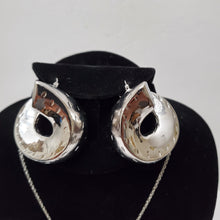 Load image into Gallery viewer, 18K ITALIAN WHITE GOLD PLATED HOOP EARRING, NECKLACE AND PENDANT SET