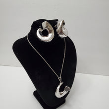 Load image into Gallery viewer, 18K ITALIAN WHITE GOLD PLATED HOOP EARRING, NECKLACE AND PENDANT SET