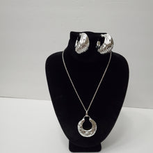Load image into Gallery viewer, 18K WHITE GOLD PLATED HOOP EARRING, NECKLACE AND PENDANT  SET