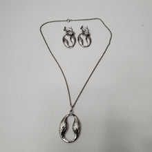 Load image into Gallery viewer, 18K ITALIAN WHITE GOLD PLATED DROP EARRING, NECKLACE AND PENDANT  SET