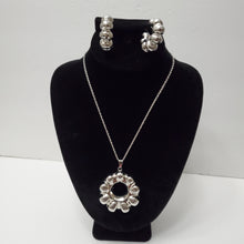 Load image into Gallery viewer, 18K ITALIAN WHITE GOLD PLATED HOOP EARRING, NECKLACE AND PENDANT SET