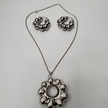 Load image into Gallery viewer, 18K ITALIAN WHITE GOLD PLATED HOOP EARRING, NECKLACE AND PENDANT SET