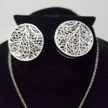 Load image into Gallery viewer, 18K ITALIAN WHITE GOLD PLATED ROUND CLIP EARRING, NECKLACE AND PENDANT  SET
