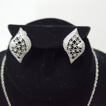 Load image into Gallery viewer, 18K ITALIAN WHITE GOLD PLATED CZ EARRING, NECKLACE AND PENDANT  SET