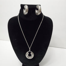Load image into Gallery viewer, 18K ITALIAN WHITE GOLD PLATED HOOP EARRING, NECKLACE AND PENDANT  SET