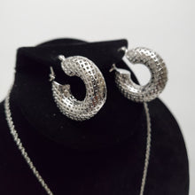 Load image into Gallery viewer, 18K ITALIAN WHITE GOLD PLATED HOOP EARRING, NECKLACE AND PENDANT  SET