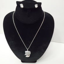 Load image into Gallery viewer, 18K ITALIAN WHITE GOLD PLATED CZ PINUP EARRIING  NECKLACE AND PENDANT  SET