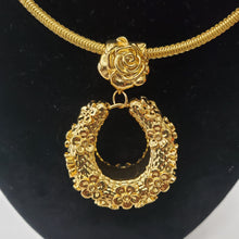 Load image into Gallery viewer, 18K GOLD PLATED ROSE FLOWER EARRING , PENDANT & CORD NECKLACE SET