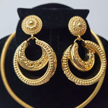 Load image into Gallery viewer, 18K GOLD PLATED BIG EARRING , PENDANT & CORD NECKLACE SET
