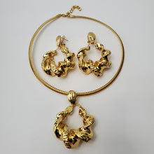 Load image into Gallery viewer, 18K GOLD PLATED BIG EARRING , PENDANT & CORD NECKLACE SET