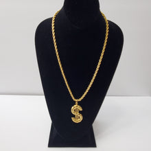 Load image into Gallery viewer, 18K BRAZILIAN GOLD PLATED CHUNKY DOLLAR SIGN PENDANT WITH TWISTED ROPE NECKLACE