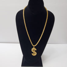 Load image into Gallery viewer, 18K BRAZILIAN GOLD PLATED CHUNKY DOLLAR SIGN PENDANT WITH TWISTED ROPE NECKLACE