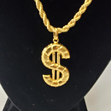 Load image into Gallery viewer, 18K BRAZILIAN GOLD PLATED CHUNKY DOLLAR SIGN PENDANT WITH TWISTED ROPE NECKLACE