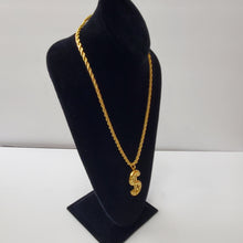 Load image into Gallery viewer, 18K BRAZILIAN GOLD PLATED CHUNKY DOLLAR SIGN PENDANT WITH TWISTED ROPE NECKLACE