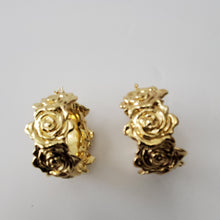 Load image into Gallery viewer, 18K BRAZILIAN GOLD PLATED CHUNKY FLOWERED HOOP EARRINGS