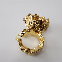 Load image into Gallery viewer, 18K BRAZILIAN GOLD PLATED CHUNKY FLOWERED HOOP EARRINGS