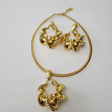 Load image into Gallery viewer, 18K GOLD PLATED BIG CHUNKY EARRING , PENDANT & CORD NECKLACE SET