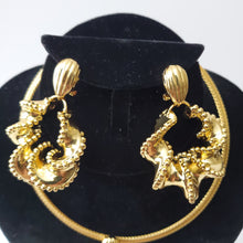 Load image into Gallery viewer, 18K GOLD PLATED BIG CHUNKY EARRING , PENDANT & CORD NECKLACE SET