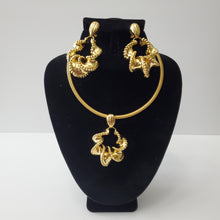 Load image into Gallery viewer, 18K GOLD PLATED BIG CHUNKY EARRING , PENDANT & CORD NECKLACE SET