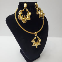 Load image into Gallery viewer, 18K GOLD PLATED BIG CHUNKY EARRING , PENDANT & CORD NECKLACE SET