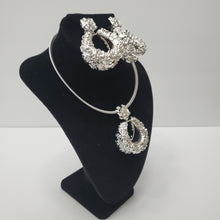 Load image into Gallery viewer, 18K BRAZILIAN WHITE GOLD PLATED CLUSTERED FLOWER DROP EARRING, NECKLACE AND PENDANT  SET